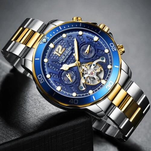 BELUSHI 2021 New Luxury Automatic Watch Men Full Steel Mechanical Waterproof Tourbillon WristWatch Business Mens Watches
