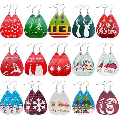 New Christmas Leather Earrings Christmas Tree Bell Luminous Earrings Elk Snowman Santa Earrings Hot Sale Holiday Jewelry Gifts