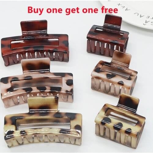 New style hair claw Rectangular leopard Imitation of acetic acid retro Jelly colored Hollow out hair claws for women