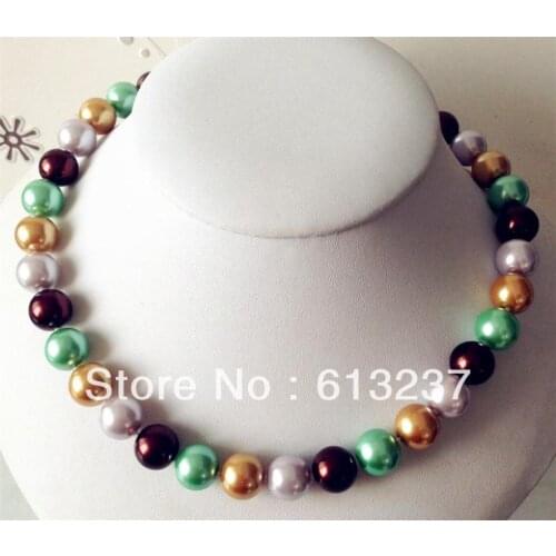 Wholesale price new fashion 12mm multicolor shell simulated-pearl necklaces round beads diy rope chains jewelry 18inch MY3367