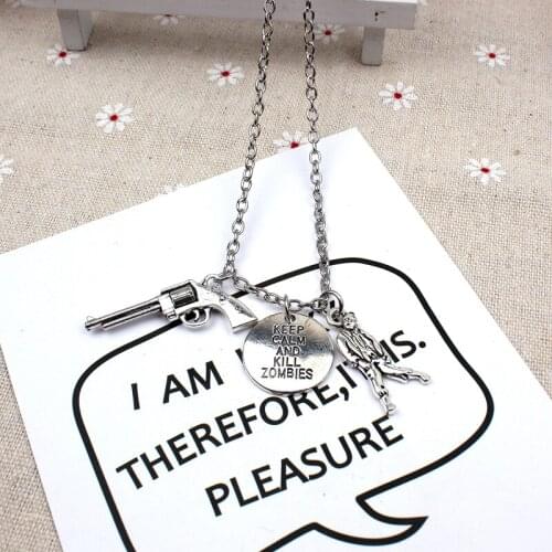 New The Walking Dead Necklace Pendants Short Long Women Men Collar Gift Jewelry Choker Keep calm and kill Zombie Revolver