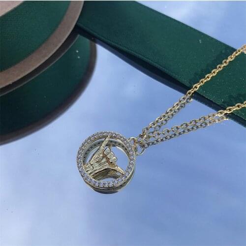 Copper Alloy Gesture Pendant Necklace Womens Sign Language Engraved Necklace Mens Childrens Friendship Gift