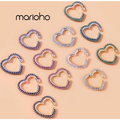 Punk Gold Color Metal Rhinestones Heart Hollow Opening Clip Earrings Women Lady Love Geometric Earrings Fashion Jewelry