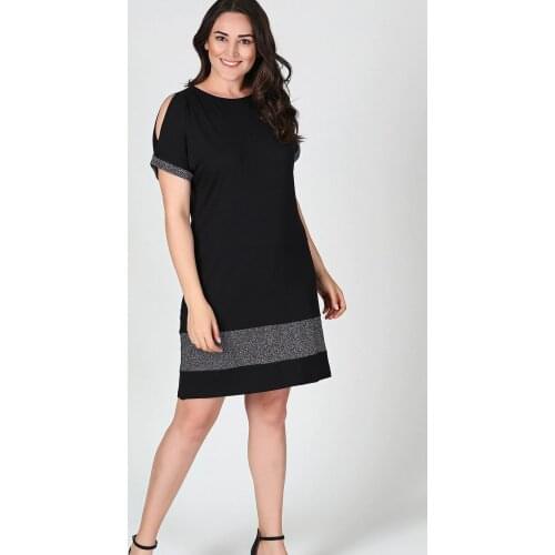 New Season Plus Size Fashion Dress Sim Detailed Short Slevee Natural Viscose Soft Elastic Fabric