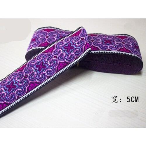 Pink retro totem embroidery flowers Lace 50MMX8yard / pack Handmade woven Jacquard Ribbon DIY Belt accessories