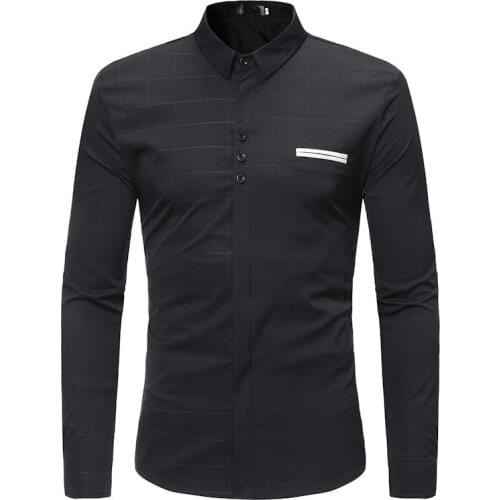 Black Plaid Long Sleeve Shirt Men Hipster Slim Fit Button Up Shirt Mens Casual Work Business Formal Social Shirts Male Chemise
