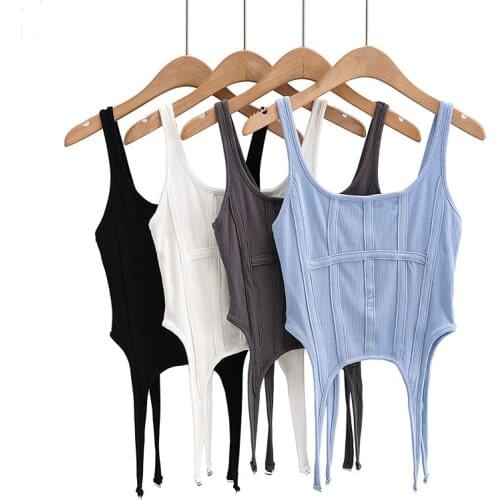 Sexy tank tops for women fashion Summer corset top cute white crop top ribbed pothook cami top black tops punk bustiers corsets