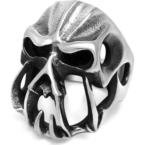 Silver Color 316L Stainless Steel Skul Monsterl Ring Men Punk Biker Skull Ring Motorcycle Band Rings Fashion Jewelry Gifts For H