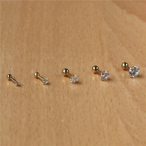 316l Stainless Steel Screw-back Zircon Stud Earrings 2mm To 8mm Classical Style Golden IP Plating No Easy Fade Allergy Free