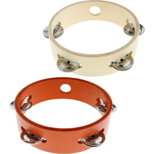 Tooyful Finest 6inch Wooden Tambourine Hand Drum Single Row Jingle Bells Handbell for Baby Kid Early Music Educational Toy
