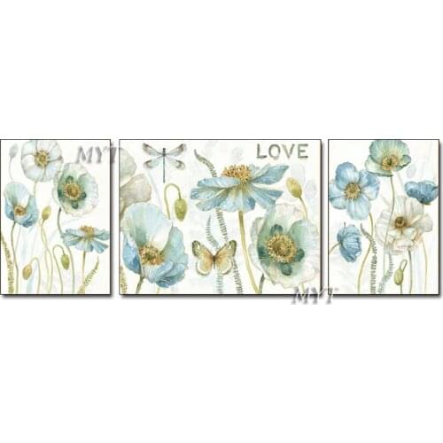 Home Decoration Pieces Group Triptych Oil Painting Flower Canvas Wall Art Unframed Handmade Paintings Artwork Spring Scenery