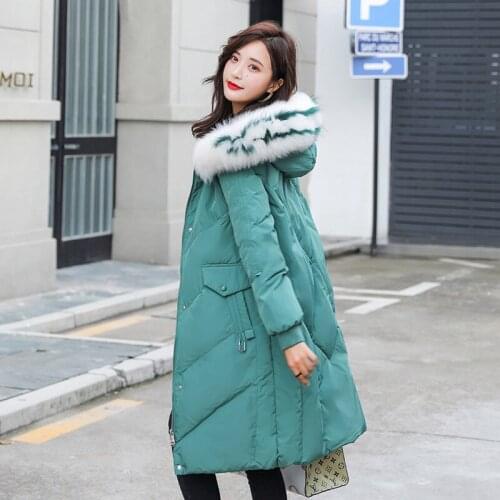 6XL Metal Black Fur Hooded Women White Duck Down Jackets Loose Long Warm Thicken Parkas for Female Winter Jacket Women plus size