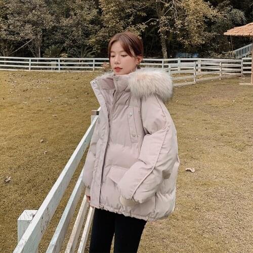 SOUGEN Women Jackets Winter Down Jacket Fur Hooded Winter Coat Women Korean Loose Bubble Coat Thick Warm Parkas Female Outerwear