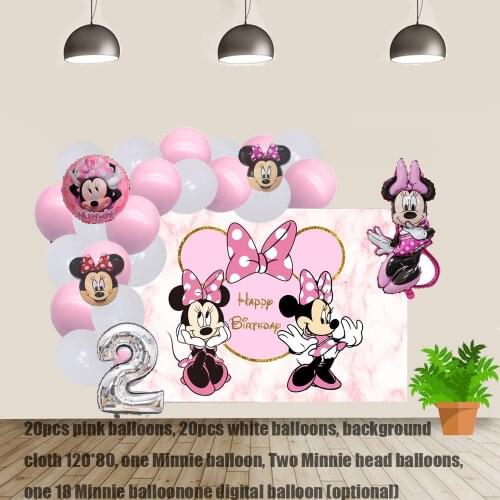 1 set Helium Balloons Vinyl 120*80 Background Baby Shower Foil Disney Minnie Mouse Princess Birthday Party Decorations Kids Gift
