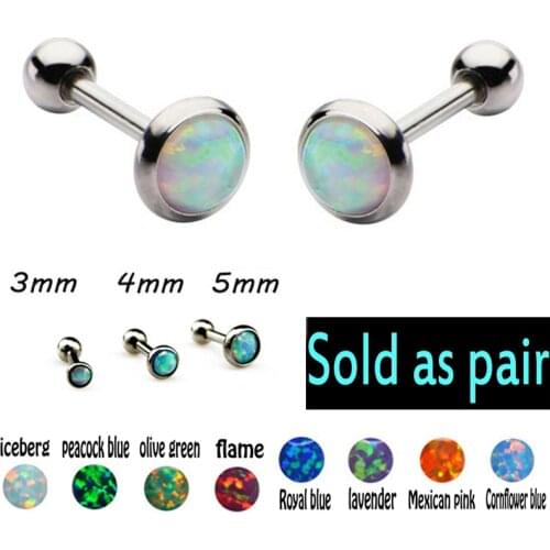 1 Pair 3-5mm Opal Ear Cartilage Earrings Women Stainless Steel Helix Piercing Barbell Earrings Piercing Oreja Sexy Body Jewelry