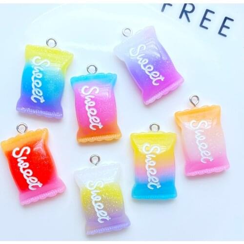 10Pcs Cute Cartoon Two Color Candy With Hook Flat Back Resin Art Supply Decoration Charm Craft Center Scrapbook Accessories L25