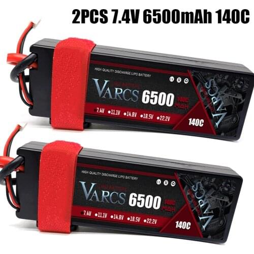 2PCS VARCS RC Lipo Battery 2S 7.4V 6500mAh 140C/280C HardCase for RC 1/8 /10 Car Off-Road Buggy Truck Boats Drone Salash Parts