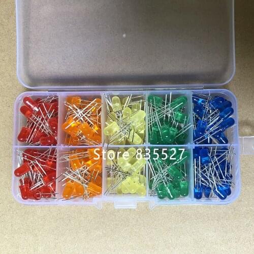 200pcs/box 5MM F5 Green / Orange / Red / Blue / Yellow 5 Colors Kit Mixed Sets LED light emitting diode DIP in the color LEDS