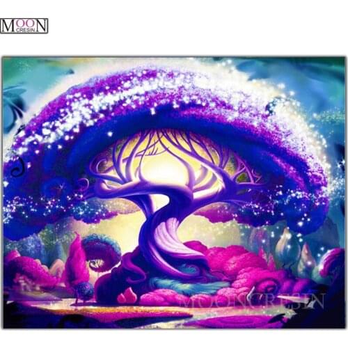 5D DIY Diamond Painting Cross Purple & Pink Tree 3D Diamond Embroidery Square Drill Diamond Mosaic Decoration Rhinestones Scenic