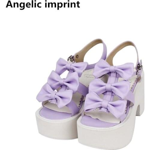 Angelic imprint woman mori girl lolita cosplay shoes lady high trifle heels pumps women princess dress sandals 33-47 10cm purple