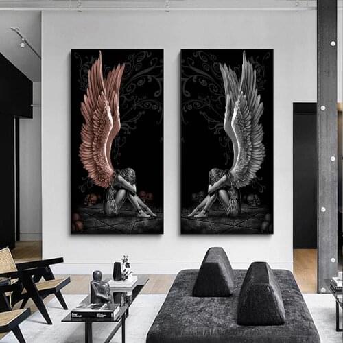 Angels Demons Wing Girl Canvas Painting Wall Art Poster and Prints Wall Art Picture Cuadros For Living Room Bedroom Home Decor