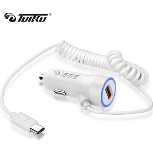 TOIKO 3.4A 5V USB Car Charger for Samsung Xiaomi Oneplus Cell Phones with Type-C Plug Cable Universal Port Charge Adapter White