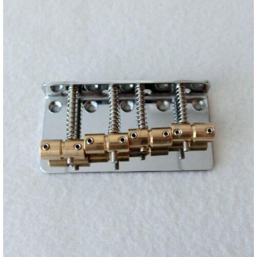 Free Shipping Bass parts chrome color 4 string bass bridge with brass saddles