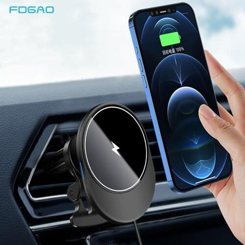 FDGAO Magnetic Wireless Car Charger 15W Qi Fast 360° Rotation Air Vent Phone Mount Holder for iPhone 12 Pro Max Mini Magnet Case