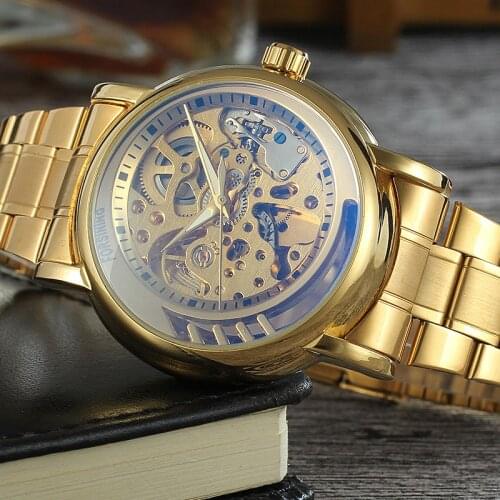 2019 Forsining Top Brand Luxury Automatic Mechanical Skeleton Watch Clock 3d New Series Hollow Full Golden Steel Relogio Gift