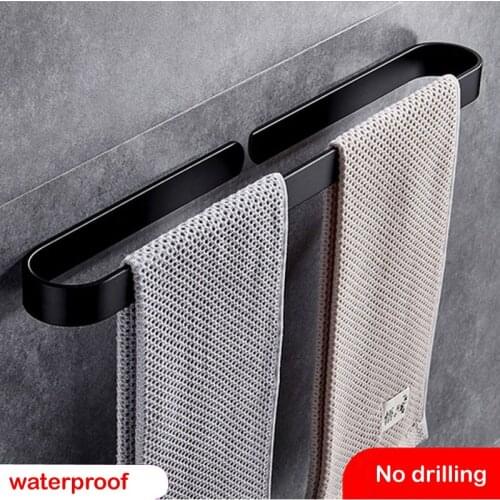 Nail Free Black Towel Bars Racks Thicken Bathroom Towel Shelf Hanger Bath Towel Pole Slippers Rack Holder Bathroom accessories
