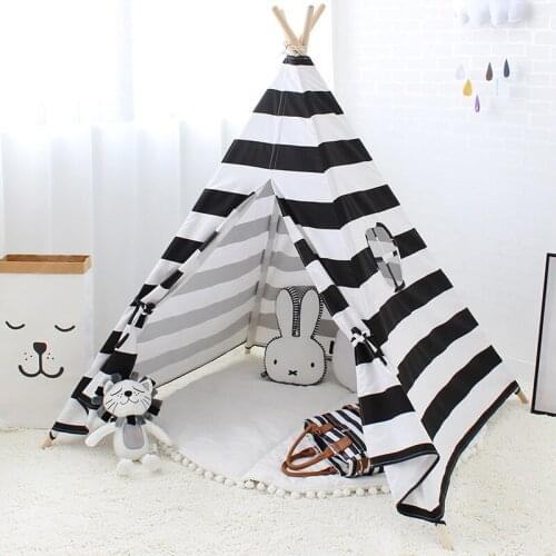 Children Tent Toy Nodic Canvas Stripe Wigwan Indian Indoor Teepee Tent For Kid Room Baby Play House For Boy Girl Outdoor Camping