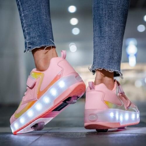 USB Charging Children Sneakers with Two Wheels Girls Boys Led Shoes Kids Sneakers with Wheels Kids Boy Girl Roller Skate Shoes