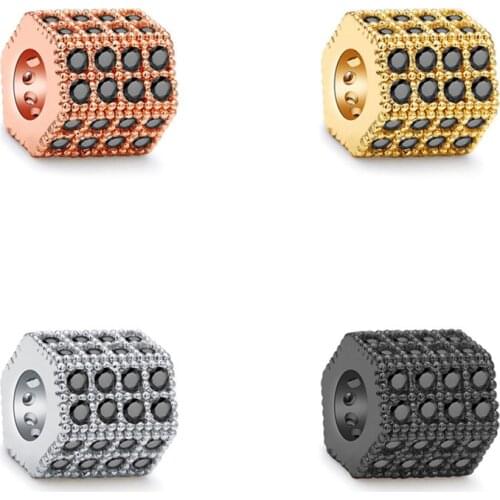DIY Jewelry Accessories Bracelet Cubic Zircon Hexagon cylinder Micro Pave CZ Copper Cylinder Hexagon DIY Charms bracelets