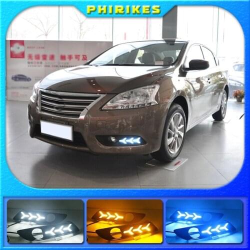 2pcs LED DRL Daytime Running Lights Daylight yellow turn Signal lamp For Nissan sentra Sylphy 2012 2013 2014 2015