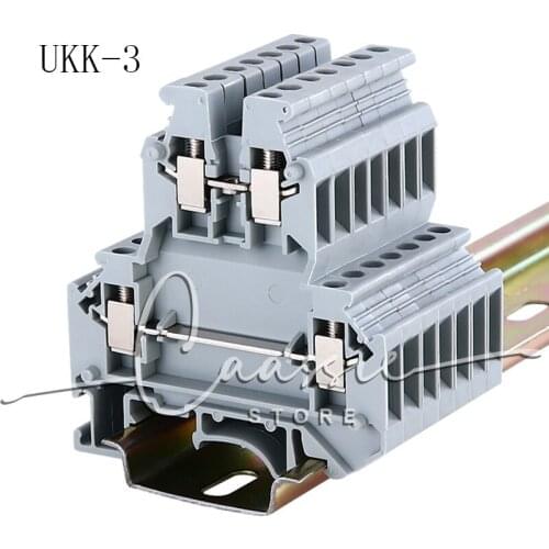 Din Rail Terminal Block UKK-3 Din Rail Mount Screw Connection Electrical Double Levels Wire Conductor 10pcs Distribution Block