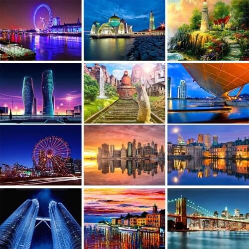 Colorful City Building 5D DIY Diamond Painting Handmade Mosaic Art Full Drill Diamond Embroidery Cross Stitch Living Room Decor