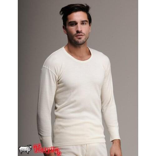 Male Wool Long Sleeve Undershirt, Woolmark Blend certified, Cold Weather For natural wool