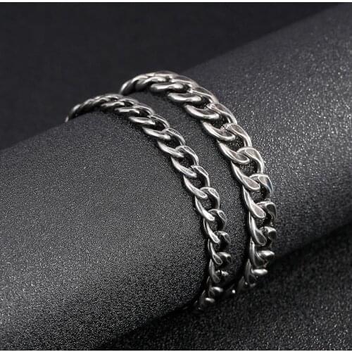 8/10mm Mens Bracelets on Hand Stainless Steel NK Chain on Hand Cuban Link Charm Vintage Bracelets Black Men Accessorie