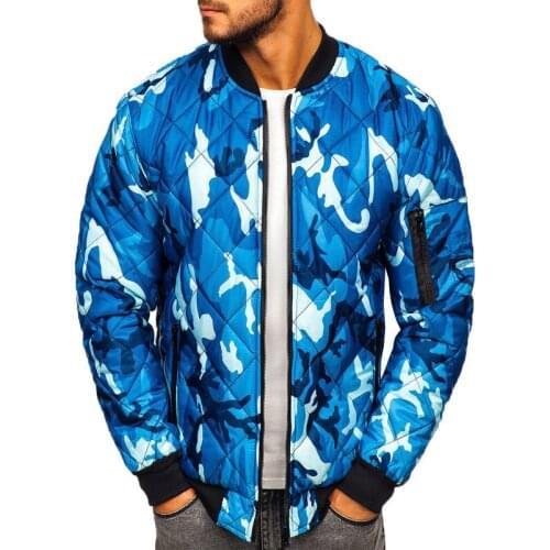 2021 Mens Winter New Slim Fit Camouflage Baseball Collar Thin Cotton Coat