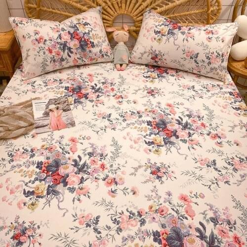 Cilected New 100% Cotton Printed Bed Sheet Single Double Mattress Protection Cover Summer Breathable Bedspread Home Decoration