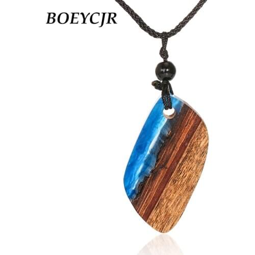 BOEYCJR Ocean and beach Natural Wood&Resin Necklace Trendy Jewelry Novel Design Handmade Necklace For Women or Men Gift