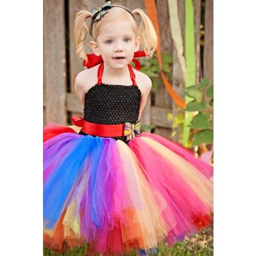 Girls Strap Dress Kids 2Layers Crochet Tutu Dress Multicolor Tulle Ballet Tutus Ball Gown with Sequin Bow Children Party Dresses