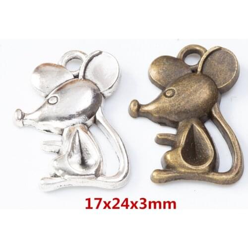 25 pieces of retro metal zinc alloy mouse Pendant for DIY handmade jewelry necklace making 8201