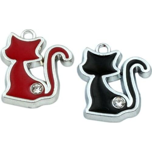 Black / Red Enamel Cat Alloy charm Pendants 35Pcs/lot Fashion Jewelry DIY Fit Bracelets Necklace 20.2x23mm A-525