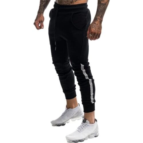 Mens Jogger Reflective strip design Sweatpants Man Gyms Workout Fitness Cotton Trousers Male Casual Fashion Skinny Track Pants