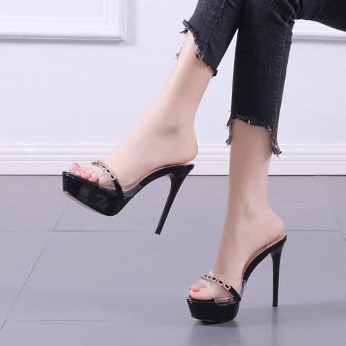 12CM Platform Slippers Sexy Fetish Pole Dance Shoes Nightclub Party Full Dress Models Show Stripper Heels Flock Mature Elegant