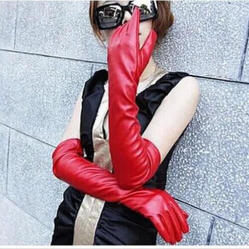 Hair womens long touch screen leather gloves 50cm autumn and winter new style wholesale fashion gloves G203