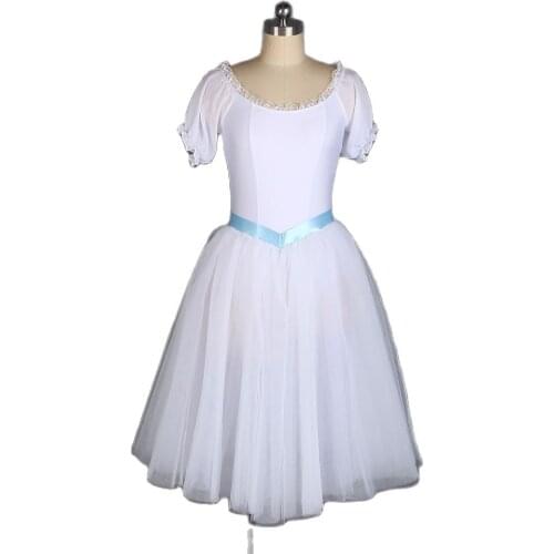 Short Chiffon Puff Sleeve Ballet Dance Tutu Costume Leotard Dress for Girls and Women Ballet Dancing Performance Costumes 20515