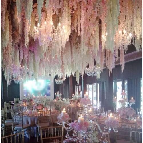 100pcs/lot Elegant White Orchid Wisteria Vines Each Strip 79 Inches Silk Artificial Flower Wreaths For Weding Decoration