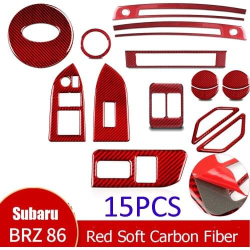 15PCS Red Carbon Fiber Interior Decorative Trim For Subaru BRZ Toyota 86 2013-2020